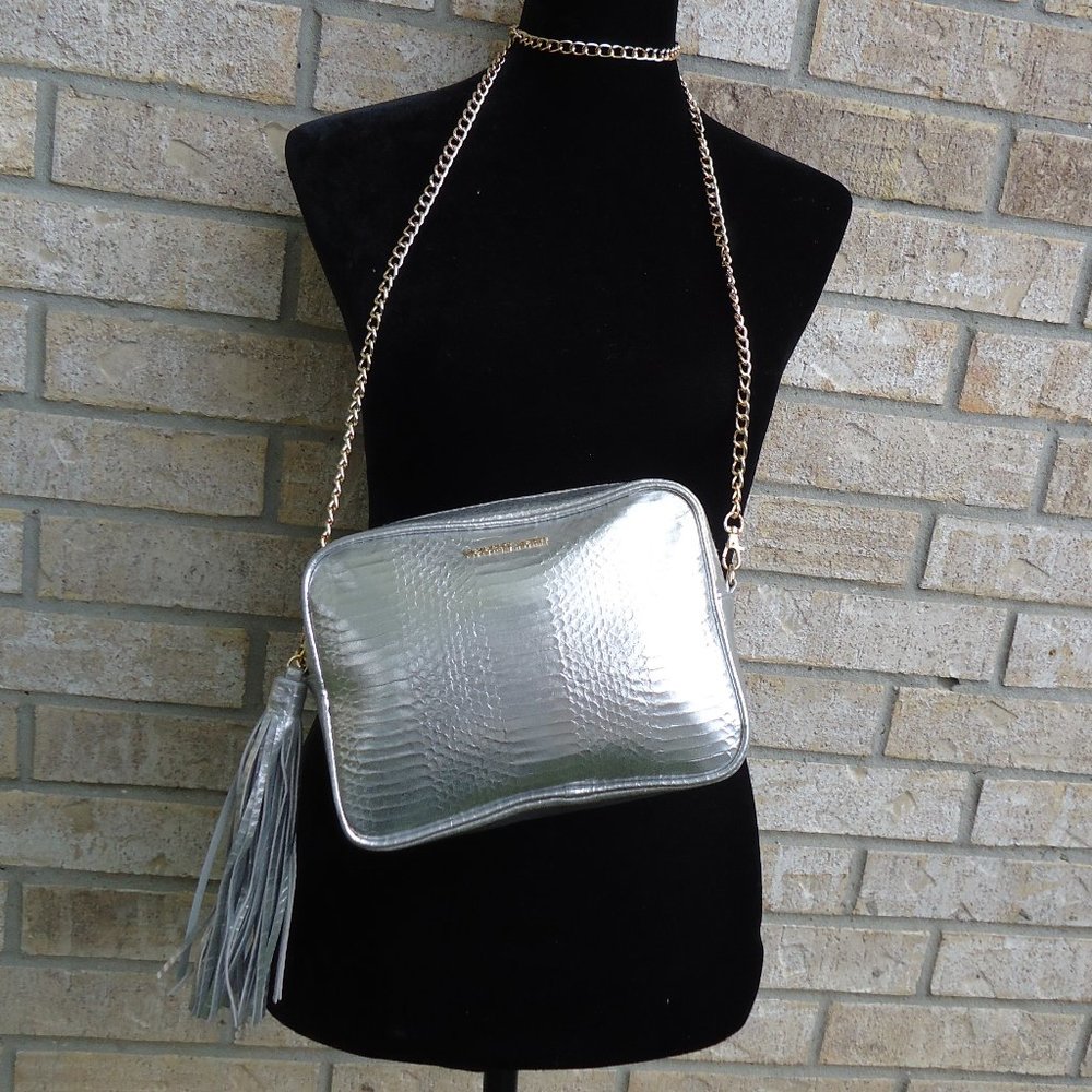 Victoria's Secret Silver Crossbody Bag Gold Chain.